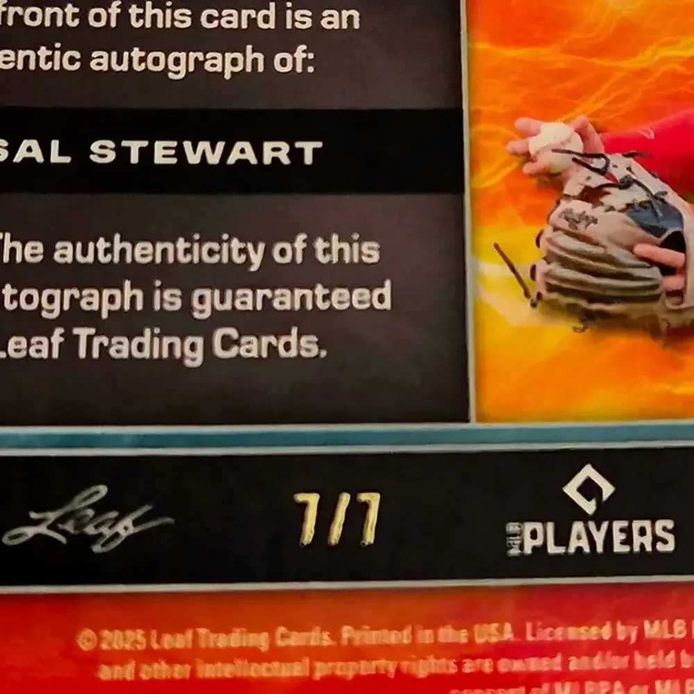 Sal Stewart 7/7 Auto MLB Top 100 Blue RC Cincinnati Reds Top Prospect Autograph